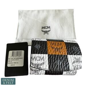 MCM Pet Litter Bag Holder Checkerboard Visetos Black White Cognac Logo - NEW/NIB